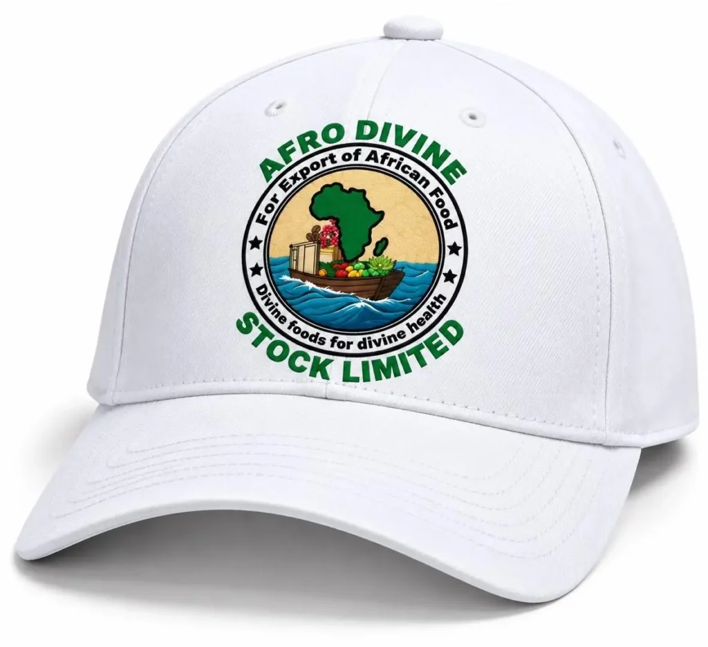 Rendered white cap with the Afro Divine logo