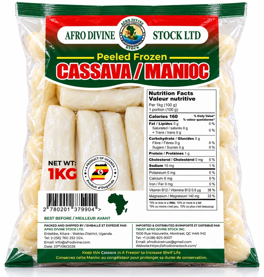 Peeled frozen cassava pack