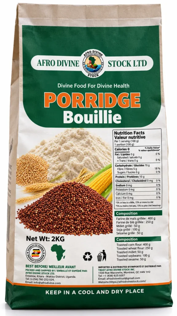 Bag of porridge flour with English and French text